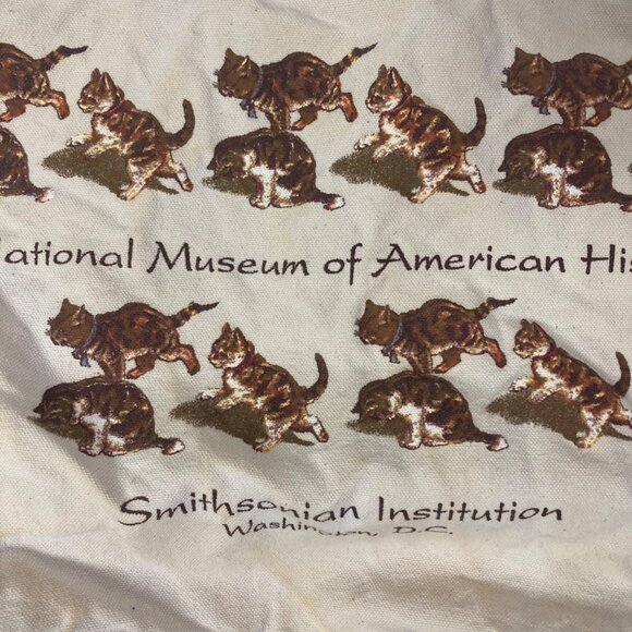 Vintage Smithsonian Museum of American History Cat Print Canvas Tote Bag By Mimi - Picture 4 of 11